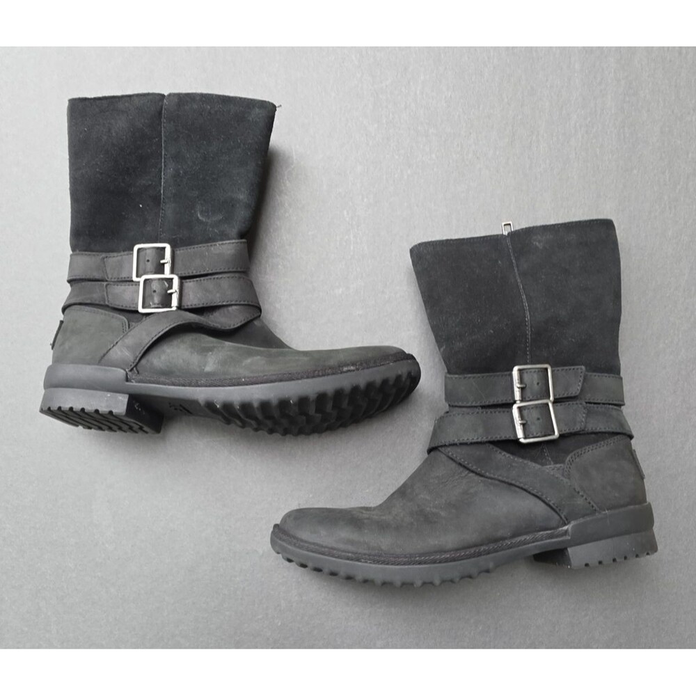 Ugg Boots Womens Size 7 Lorna Black Leather Side Zip Round Toe Waterproof Winter